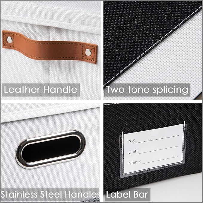 PRANDOM Larger Foldable Storage Bins with Handles [3-Pack] Fabric Collapsible Storage Boxes Baskets Cubes Containers with Handles for Closet Living Room Bedroom (Black & White 17.3x12.2x10.4')