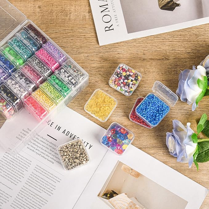 Bead Organizer Box, 62 Pcs Clear Bead Storage Containers, Craft Organizers and Storage with Hinged Lids and Labels, Small Plastic containers for DIY Jewelry, Seeds, Diamond Painting, Small Parts