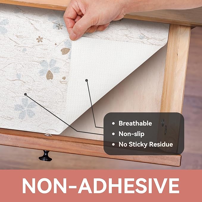 RAY STAR Shelf Liner, Non Adhesive White Floral Cabinet Liner for Pantry Drawer, Strong Grip Non Slip Waterproof, Shelf Liners for Kitchen Cabinets Organization 18 Inch x 8 FT (2 Rolls)