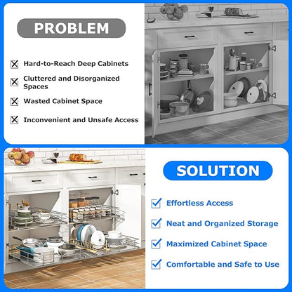WelFurGeer Soft Close Slide Out Cabinet Shelf, 17" W x 22" D Pull Out Drawers for Kitchen Cabinets, Kitchen Shelf Organizer, Cupboard Organizers and Storage, Under Cabinet Pull Out Shelves