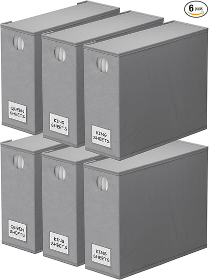 SpaceAid 6 Pack Bed Sheet Organizers and Storage, Foldable Sheet Organizer for Linen Closet, Sheets Set Folder Keeper with Window XL (Queen & King Size) Bedding Container (Gray, 6 Pack)