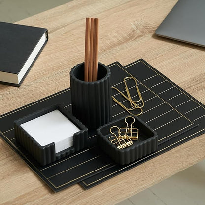 KIBAGA Modern Aesthetic Desk Accessories Set of 3 - Stylish Concrete Organizers for Pens & Office Supplies - A Cute and Functional Addition to Your Workspace Decor
