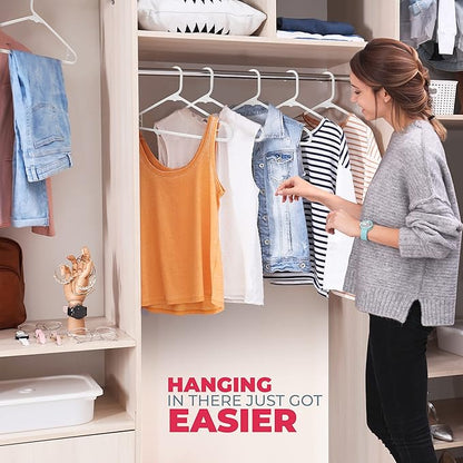 Neaties Plastic Hangers 100+ Pack (150 Count) – Made in The USA – 6lb Capacity Standard Clothes Hangers with Strap Hooks for Dresses, Lingerie, Shirts, Pants, and Jackets – White & Black