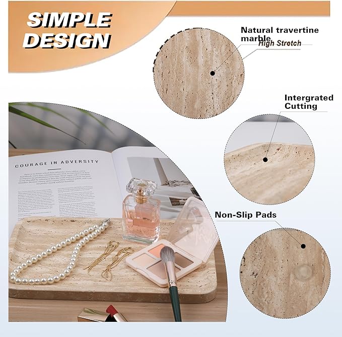 CasaCouture Natural Marble Vanity Tray for Bathroom Counter-12 X6 Decorative Tray for Perfume, Candles, Stone Jewelry Dish Tray
