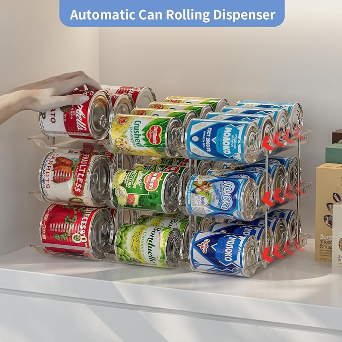 Jsyrjing Can Organizer for Pantry Free Combination Can Dispenser, Clear Thickened 3-Tier Storage Rack for 36 Cans Suitable for Cabinet Pantry Fridge Countertop (3 * 3)