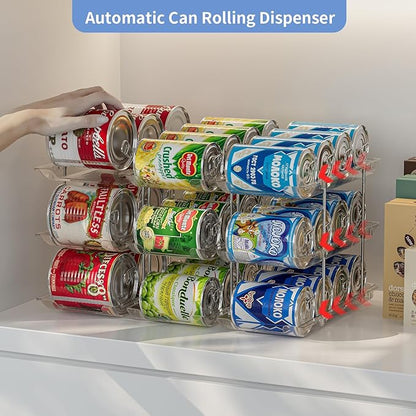 Jsyrjing Can Organizer for Pantry Free Combination Can Dispenser, Clear Thickened 3-Tier Storage Rack for 36 Cans Suitable for Cabinet Pantry Fridge Countertop (3 * 3)