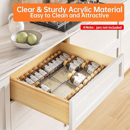 PanPanPal 8 Packs Spice Drawer Organizer, 2-Tier Acrylic Drawer Seasoning Organizer, Expandable From 11'' to 22'' Kitchen Spice Rack Organizers and Storage for Drawer (Jars not included), Clear