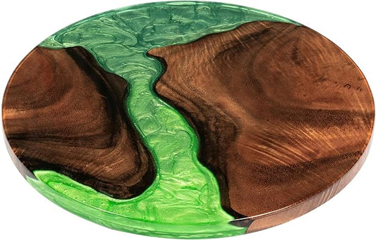 Handmade 16" Wood and Epoxy Resin Lazy Susan, Turntable for Kitchen Countertop, Rotating Display Stand, Round Wooden Platter, Organizer and Storage for Dining Table, Home Decor (Lime Green)