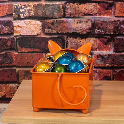 Made Easy Kit Coffee Pod Organizer Compatible with Nespresso Vertuo and Original - Countertop Sculpture Holder Basket Style for Café Bar, Corner Station Office Break Area (Cat Orange Square)