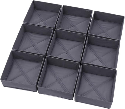 DIOMMELL 9 Pack Foldable Cloth Storage Box Closet Dresser Drawer Organizer Fabric Baskets Bins Containers Divider for Clothes Underwear Bras Socks Clothing, Dark Grey 900