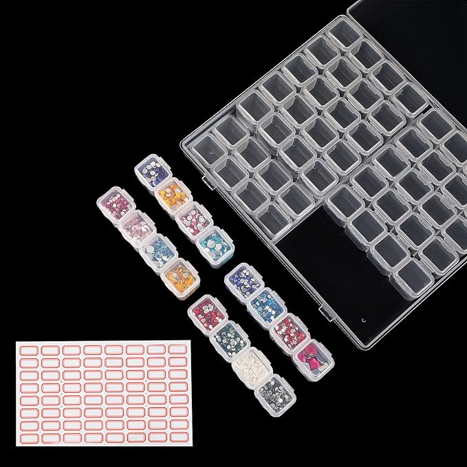 Ecurfu 56 Slots Diamond Painting Storage Containers, 56 Girds 1 Pack, Bead Storage Containers, Diamond Art Organizer Box, Diamond Painting Accessories, Embroidery Storage with Label Stickers