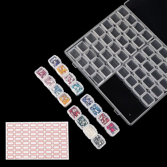 Ecurfu 56 Slots Diamond Painting Storage Containers, 56 Girds 1 Pack, Bead Storage Containers, Diamond Art Organizer Box, Diamond Painting Accessories, Embroidery Storage with Label Stickers