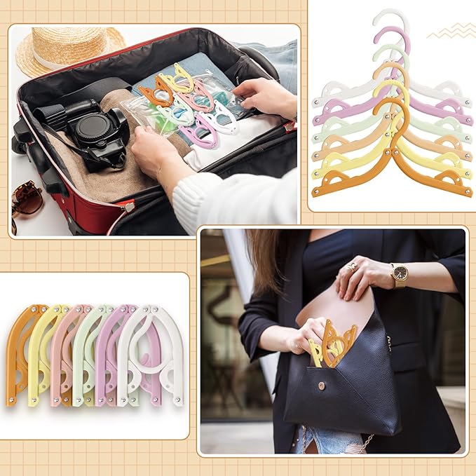 12 Pcs Travel Hangers Cruise Ship Essentials Foldable Portable Plastic Vacation Hangers Non Slip Clothes Drying Rack Travel Accessories for Dormitory School Hotel Laundry (Lively Color)