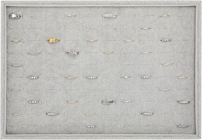 Polmart Stackable 100-Slot Rings & Earrings Organizer/Storage/Display Trays, Gray Velvet (2-Pack)