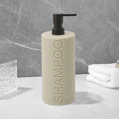 Indecor Home Resin Tan Sandstone Shampoo Engraved Bottle Refillable Pump Dispenser, Durable Waterproof Resin Construction for Bath, Shower - Tan Sandstone ORB Pump