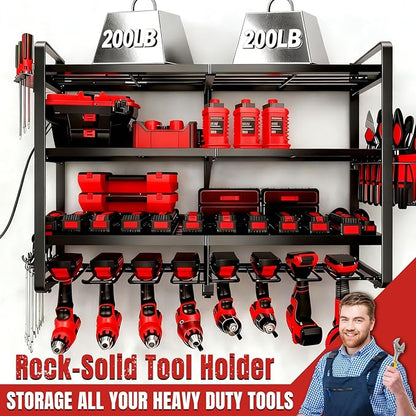 Large Power Tool Organizer Wall Mount, 4 Layer Heavy Duty 8 Cordless Drill Holder Tool Storage Rack, Load 400lbs Utility Power Tool Rack for Garage,Workbench,Workshop,Gifts for Men