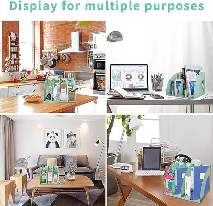 SAYEEC Sturdy Magazine Holder 4 Compartments Plastic Desktop File Organizer File Dividers Office Organizer Storage Document Magaizne Rack Display Box (Green)