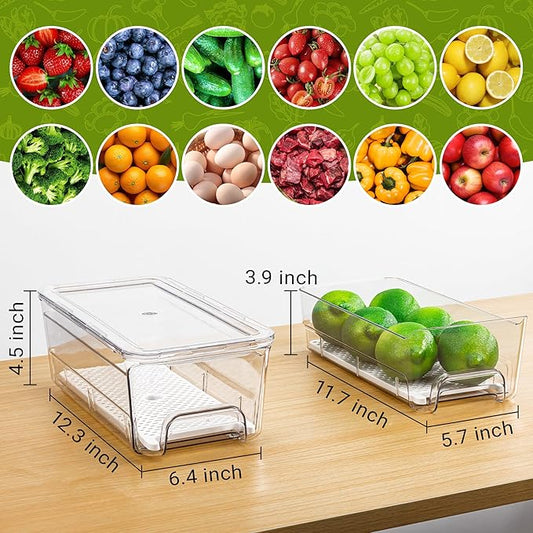 Imncya 6 Pack Stackable Pull-Out Fridge Organizer Drawers, Clear Refrigerator Drawer with Lids, Fridge Stackable Storage Drawers for Veggies, Fruits, Food Storage and Organizer