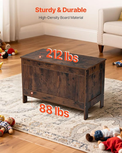 VEVOR Kids Storage Bench, Wooden Toy Box Chest, Large Storage Cabinet with Safety Hinge, Toddlers Retro Storage Bench for Playroom, Living Room or Entryway, 29.7 x 15.3 x 18.9 in, Easy Assembly, Brown