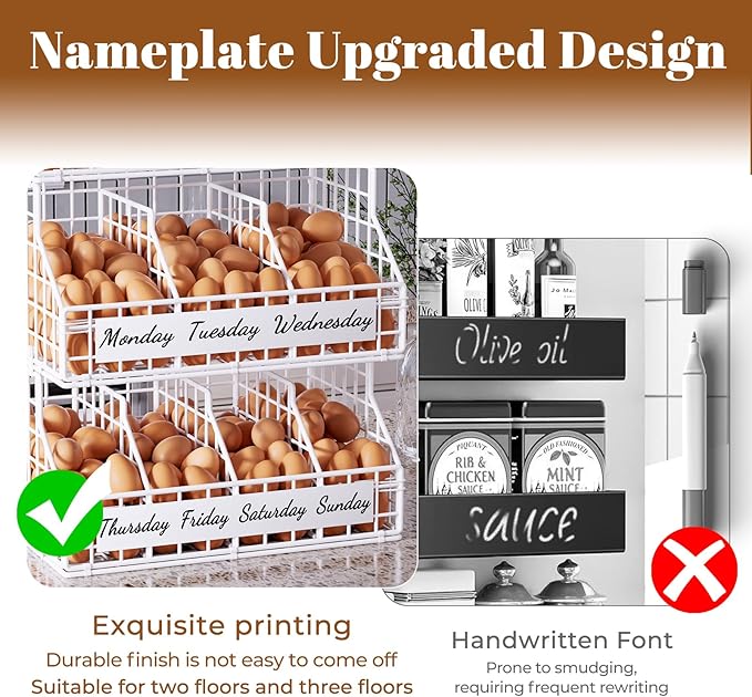 Egg Basket for Countertop, Egg Holder Countertop with 5 Dividers & Labels, 3 Tier Stackable Wire Storage Baskets to Keep Eggs Organized, Egg Organizer Decorative Rack for Kitchen & Home, White