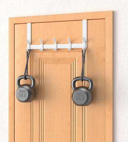 CHAUNCEY HOME Over The Door Hooks Hanger with 7" Arms for Hanging, J7U, Perfectly Fits US Standard 1 3/4-inch Doors, Towel Rack Bathroom Organizer Holder, White