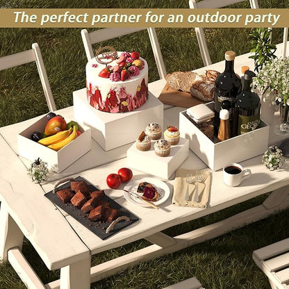 6PCS Buffet Risers, Food Risers for Buffet Table, Acrylic Boxes with Rounded Corners for Food, Display Stand for Party Catering Dessert Collectibles, Acrylic Cube Boxes, Food Stand Set, White (5"x6"x7"8"x9"x10")