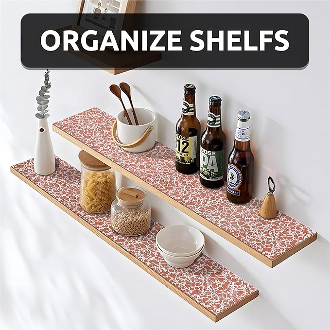 FIFTY FEET 12X360 Inch Shelf Liner with Scissor & Tape Measure for Kitchen Cabinets, PVC Drawer Liner for Dresser Non-Slip Bathroom, Non-Adhesive Cabinet Liner Washable (Brown Crack)