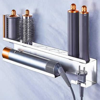 YAYINLI Hair Dryer Holder, Blow Dryer Holder Wall Mount for Curling Iron Attachment Organizers Storage, Adhesive Hair Dryer and Curling Iron Holder, Silver Straightener Holder Hair Tools Organizer