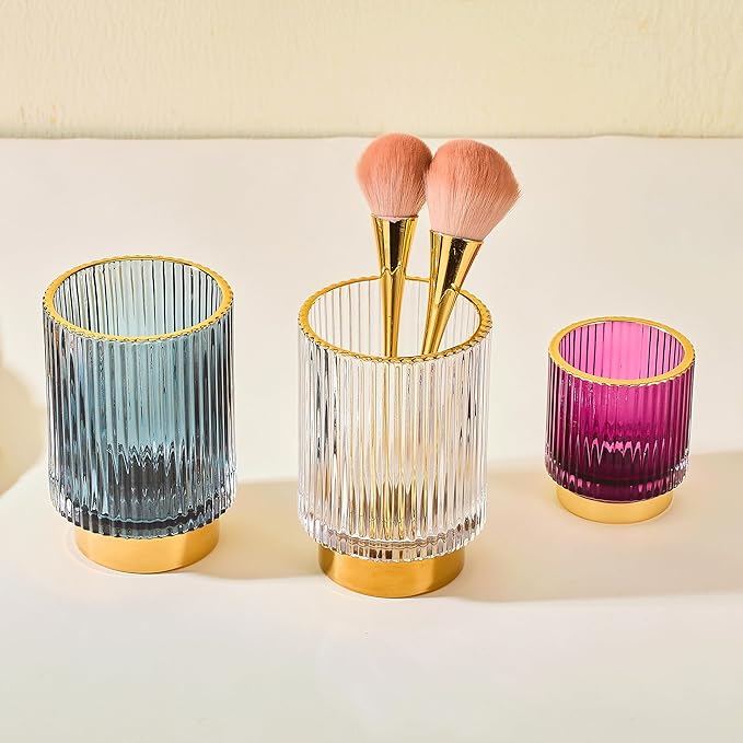 LEICURACE Makeup Brush Holder Organizer,Toothbrush Holders,Desk Pen Pencil Holder,Multifunctional Vintage Glass Brush Cup(A3-31-US)