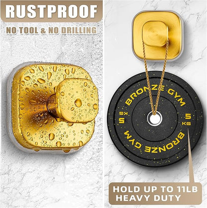Fenas Suction Cup Hooks for Shower - Resuable Bathroom Hooks for Towels, Robes & Loofah - No-Drill Mounting on Kitchen,Walls,Metal,Glass,Mirrors,Tile & Smooth Non-Porous Surfaces (2, Brushed Gold)