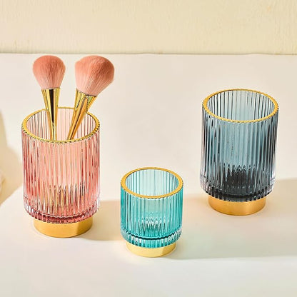 LEICURACE Makeup Brush Holder Organizer,Toothbrush Holders,Desk Pen Pencil Holder,Multifunctional Vintage Glass Brush Cup(A3-18-US)