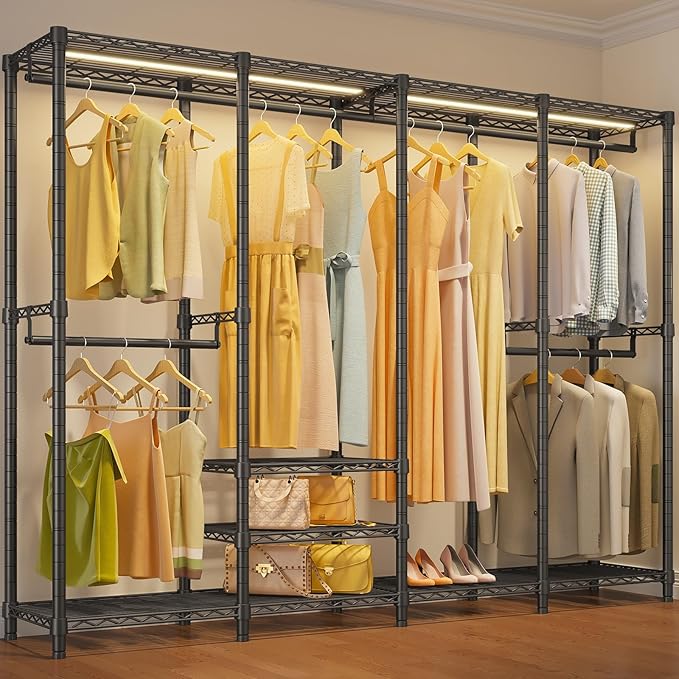 VIPEK V40L Clothes Rack with Dimmable LED Lights, 3000K Warm White, Heavy Duty Clothing Rack for Hanging Clothes Portable Closet Wardrobe Freestanding Closet Rack for Bedroom, Max Load 890lbs, Black