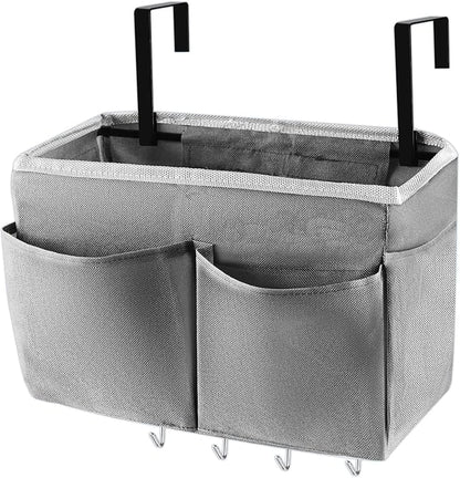 Retyion Bedside Storage Bag with 4 Hooks Multi-Function Hanging Organizer Caddy for Headboards Bunk Bed Hospital Bed (Grey)