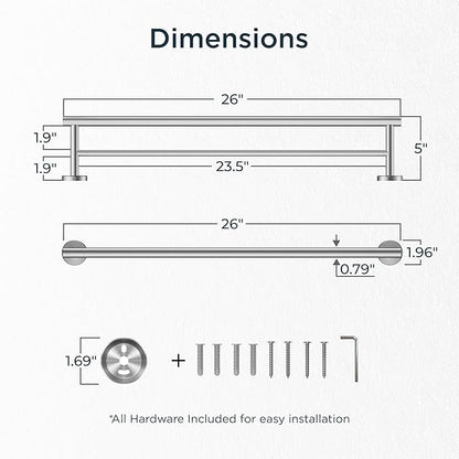 FORIOUS Double Towel Bar, 24 Inch Double Towel Racks for Bathroom, Heavy Duty SUS304 Stainless Steel Towel Bar Brushed Nickel, Includes Wall Mounting Hardware, Brushed Nickel