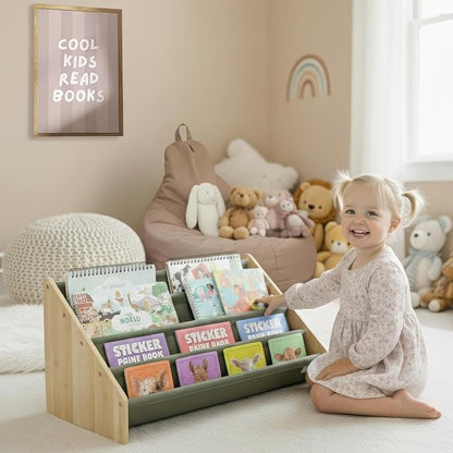 ZICOTO Decorative Wooden Bookshelf for Kids Rooms - Keeps Plenty of Books Neatly Organized & Within Reach for Toddlers - Easy Install Montessori Book Shelf for Baby's Bedroom or Playroom Decor
