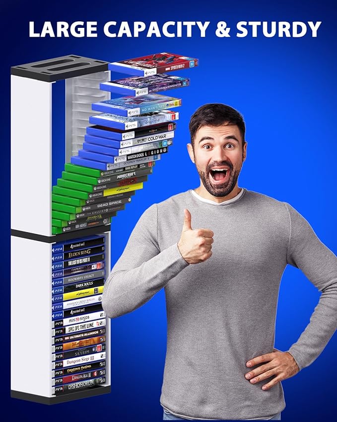 Nargos Video Game Storage Stand Tower for PS5/ PS4/ PS3/ Xbox Series S & X/Xbox one Game, Universal Game Disc Holder Vertical Blu Ray Case Organizer