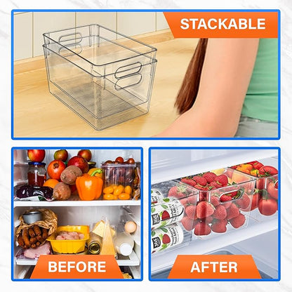 Lifemaster Stackable Refrigerator Bins - Set of 8 Large Capacity Organizers with Easy Grip Handles - Clear and Versatile for Kitchen Storage