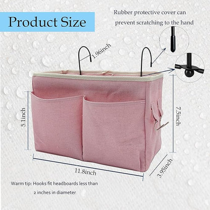 Someteth 2-Pack Bedside Caddy Bedside Hanging Storage Basket Multi-Function Organizer Caddy for Bunk and Hospital Beds Dorm Rooms Bed Rails, Can be Placed Glasses Books Mobile Phones（2 pcs pink）