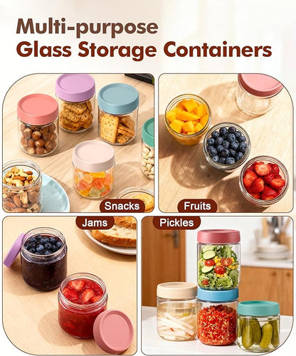 4 pack 16 oz Overnight Oats Containers with Lids and Spoons Glass Jars with Airtight Lids: Wide Mouth Mason Salad Jars, Leakproof and Reusable Glass Food Storage Container for Yogurt Snacks Spice