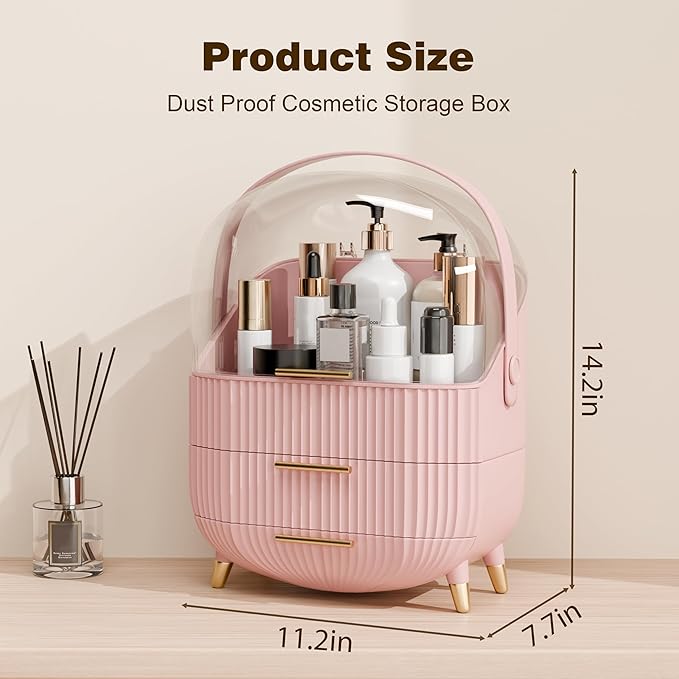 lurcns Makeup Organizer for Vanity Cosmetics Skincare Organizers with Lid and Drawers Display Cases for Countertop (Pink) | for Vanity, Organizers, with Lid, and Drawers, for Countertop