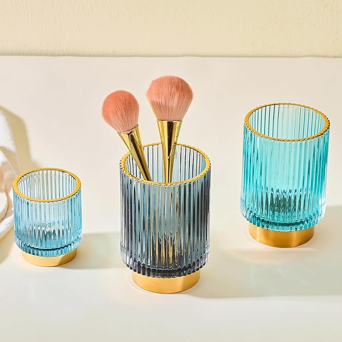 LEICURACE Makeup Brush Holder Organizer,Toothbrush Holders,Desk Pen Pencil Holder,Multifunctional Vintage Glass Brush Cup(A3-17-US)