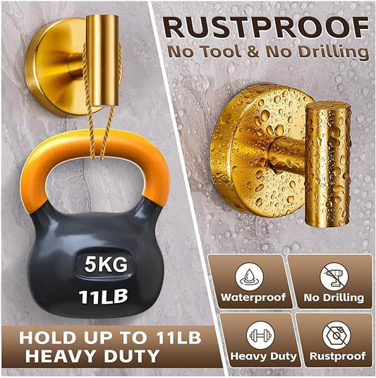 Supopular Reusable Heavy Duty Suction Cup Hooks for Kitchen/Bathroom/Shower - Wet-Proof Hooks for Towels, Robes, Loofah&Wreaths/No Drill Mounting on Glass, Tile, (2, Brushed Gold)
