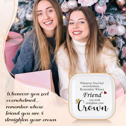 PUDDING CABIN Best Friend Birthday Gifts for Women Jewelry Holder – Remember Whose Friend You Are Straighten Your Crown – Friendship Gifts for Friends Female Besite Sister BFF Coworker