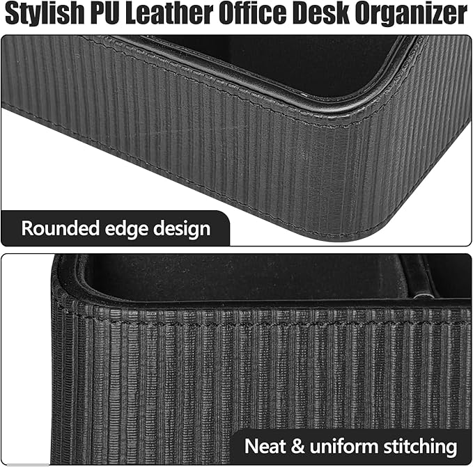 ACUDUDOMA PU Leather Remote Control Organizer Holder, 4-Compartment Small Desk Organizer, All-in-One Desk & Nightstand Caddy for Remotes, Phones, Glasses & Office Accessories