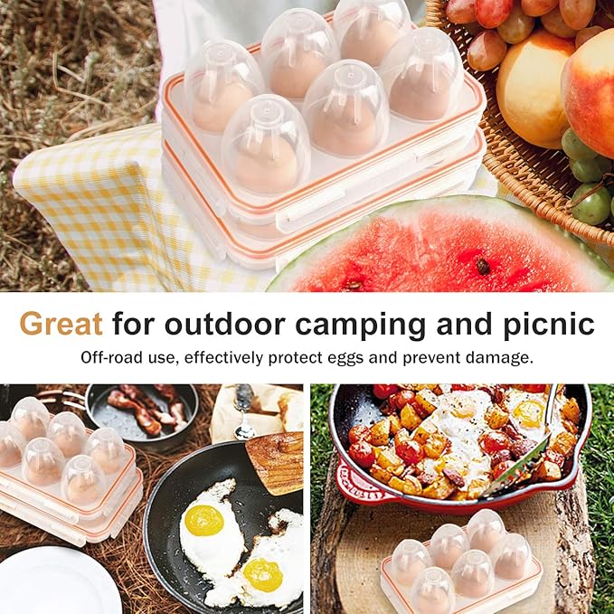 FantasyDay 6 Grids Egg Holders, Sturdy Shockproof Durable Egg Cartons Egg Containers With Lid for Refrigerator - Large Capacity Egg Organizer Box for Home Kitchen Outdoor Picnic Hiking Storage
