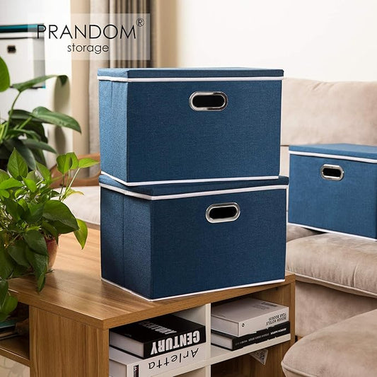PRANDOM Large Collapsible Storage Bins with Lids [5-Pack] Fabric Foldable Storage Boxes Organizer Containers Baskets Cube with Cover for Home Bedroom Closet Office Royal Blue(17.7x11.8x11.8)