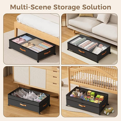 LYCDZT Under Bed Storage with Wheels, Large Capacity UnderBed Containers with Clear Lids, Shoe Organizer Under Bed Drawers, Rolling Under the Bed Storage for Clothes, Shoes, Blankets