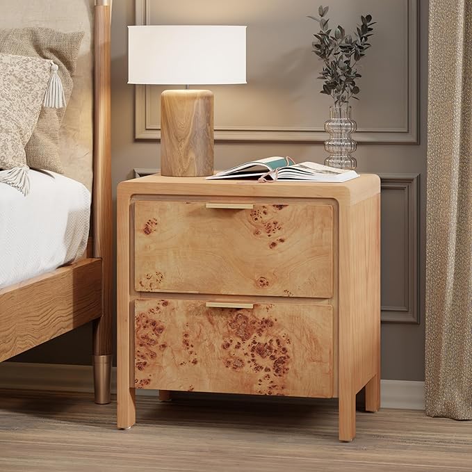 COZAYH Fully Assembled Farmhouse Nightstand with Drawer, Distressed Wood Retro Accent Bedside Table, Small Nightstand Organizer, Mid Century Modern End Table for Bedroom, Rustic, Burl