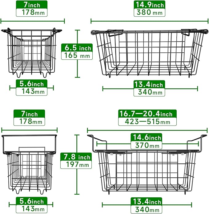 Freezer Baskets for Chest Freezer, Freezer Organizer Bins, 2 Pack Stackable Deep Chest Freezer Organizer & 1 Pack Adjustable Hanging Chest Freezer Organizer for 5-7 Cu.FT Deep Freezer Sort Frozen Food