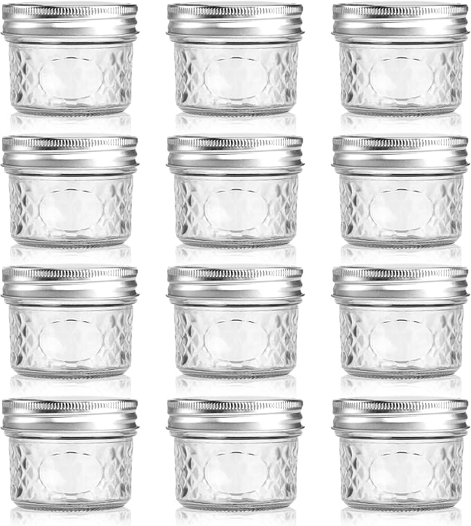 4 oz/120 ml Clear Glass Storage Canister with Airtight Lid, Small Cute Decorative Mason Container Jar for Salad, Overnight Oats, Snacks, Yogurt, Cereal, Fruit, Spice, Sugar, Coffee-12 Pack